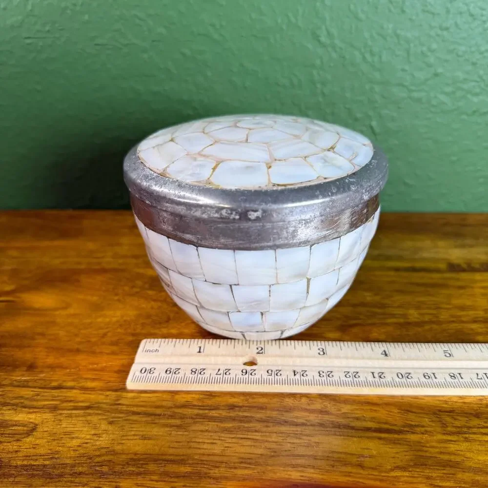 Vintage Mother of Pearl Trinket Box Jar with Lid